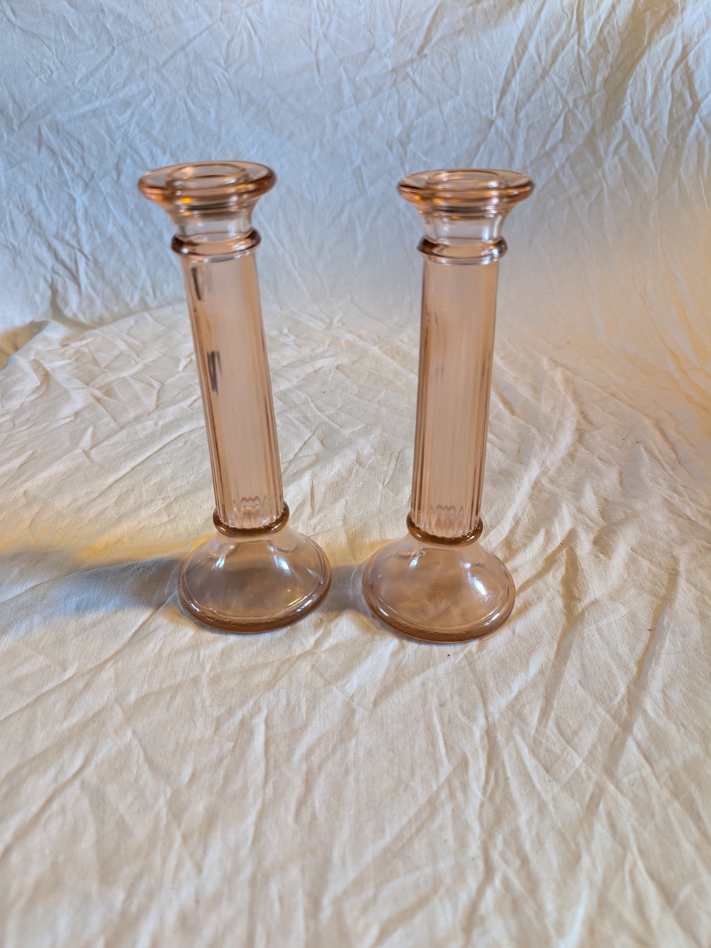 2/60$ Vintage Pink Glass Taper Candle Holders - Pair